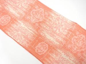 手織り真綿紬　更紗模様織り出し　名古屋帯